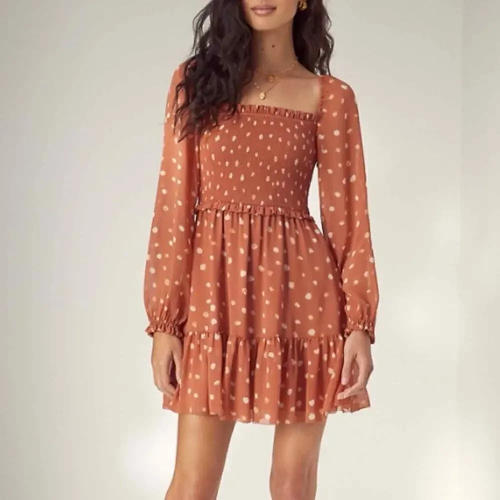 Wilfred Aritzia Tempest Chiffon Smocked Tier Polka Dot Mini Dress Large